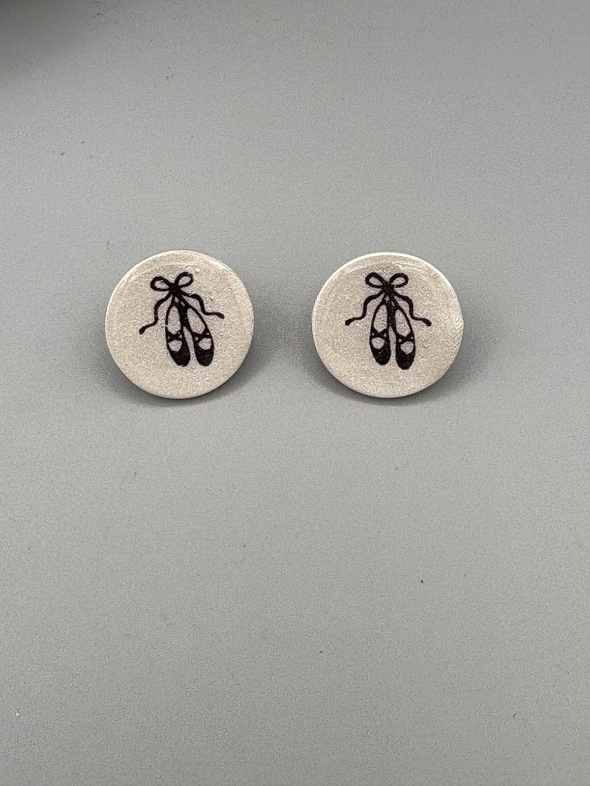 Ivory Ballet Slipper Circle Stud Earrings - handcrafted polymer clay earrings by Lakeside Clay