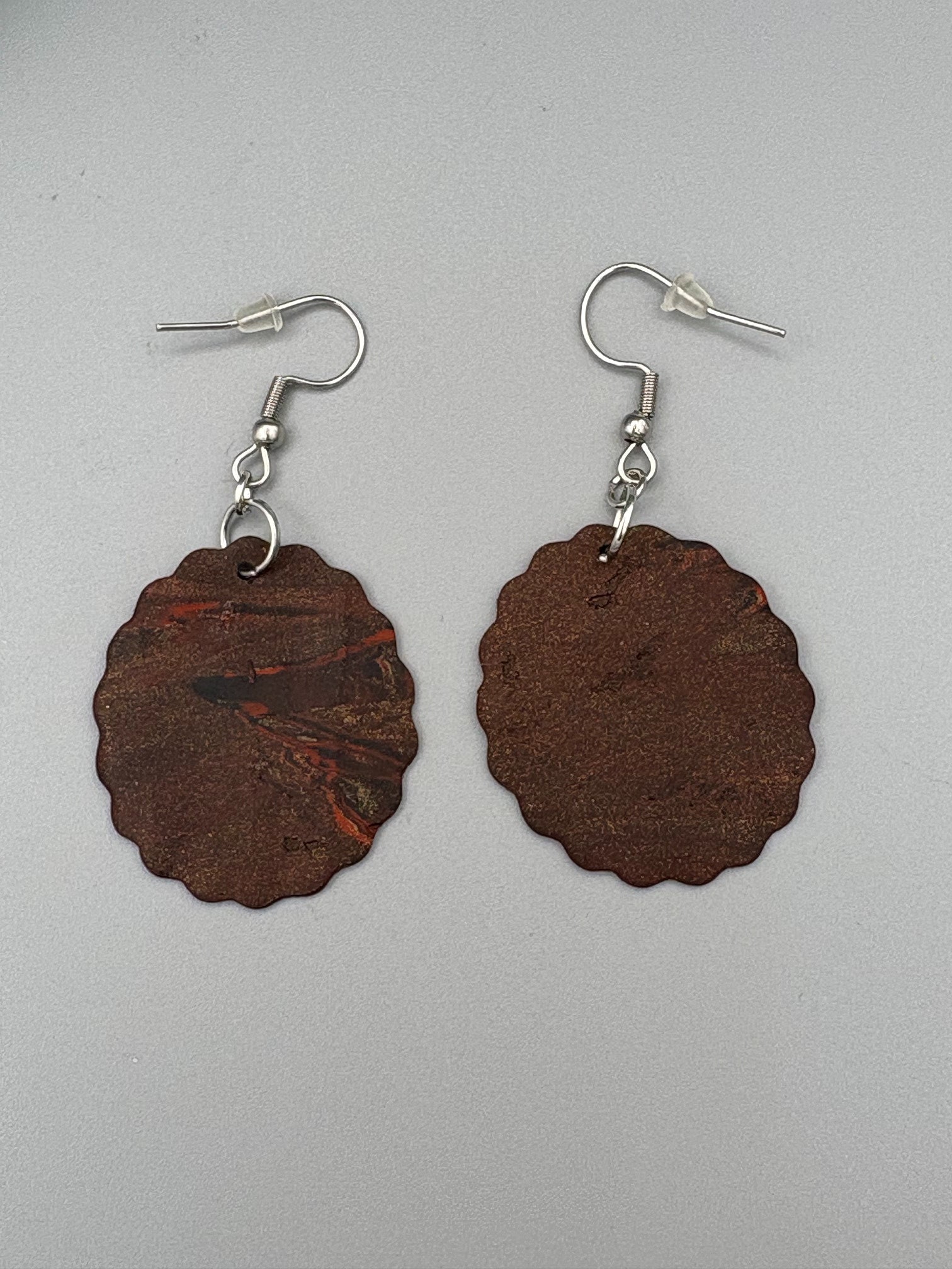 Mahogany Scalloped Circle Dangle Earrings - handcrafted polymer clay earrings by Lakeside Clay