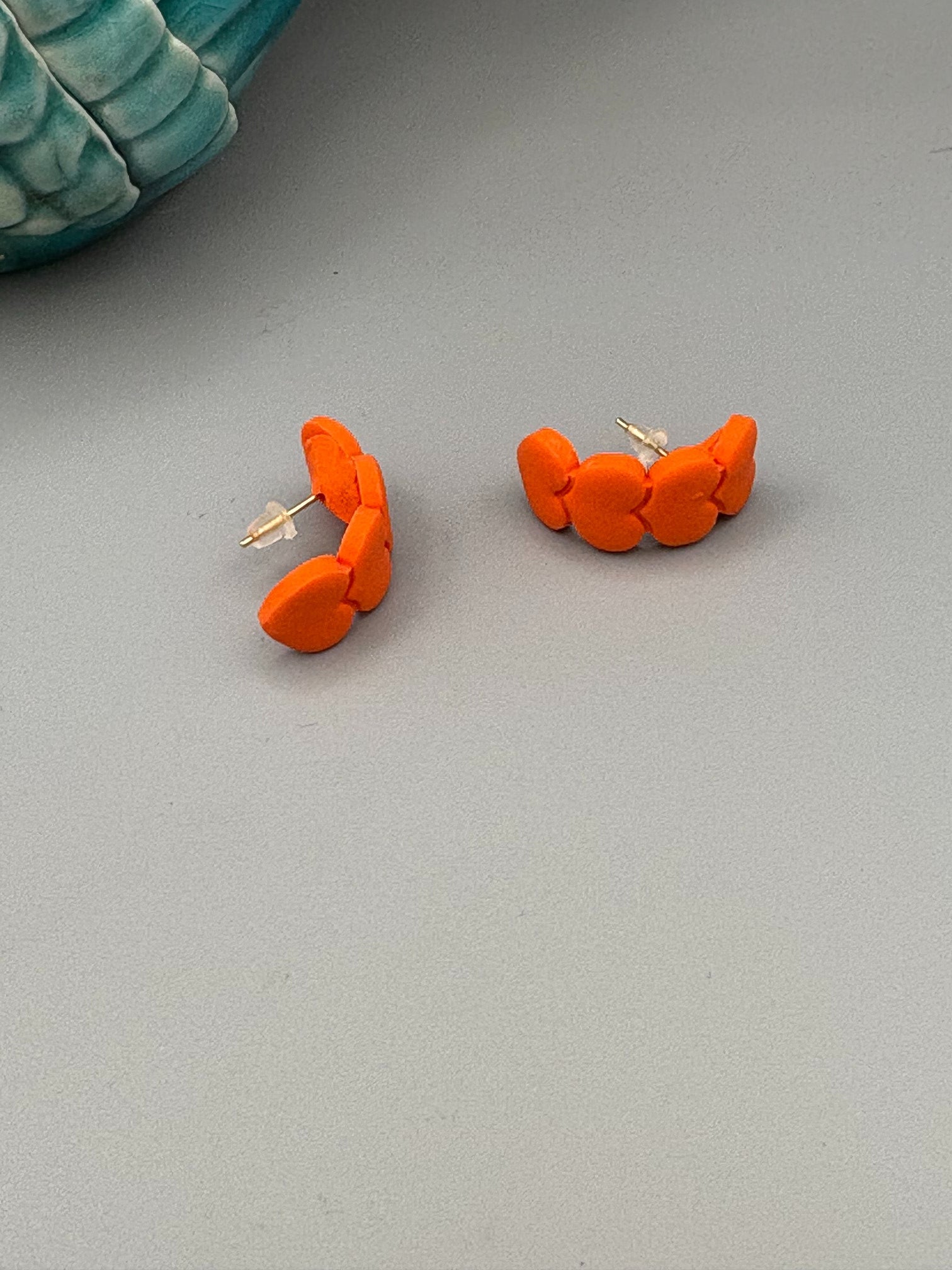 Orange Heart Huggie Earrings - handcrafted polymer clay earrings by Lakeside Clay