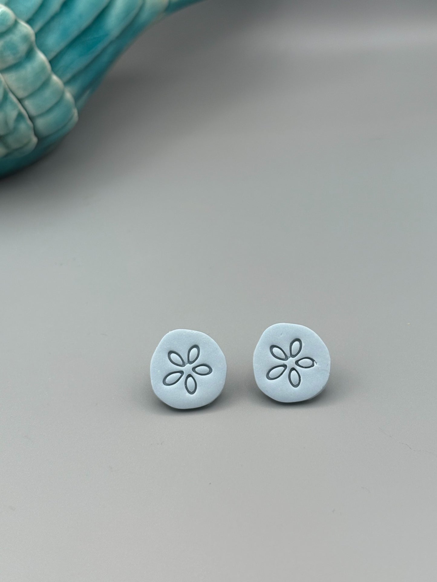 Blue Sand Dollar Stud Earrings - handcrafted polymer clay earrings by Lakeside Clay