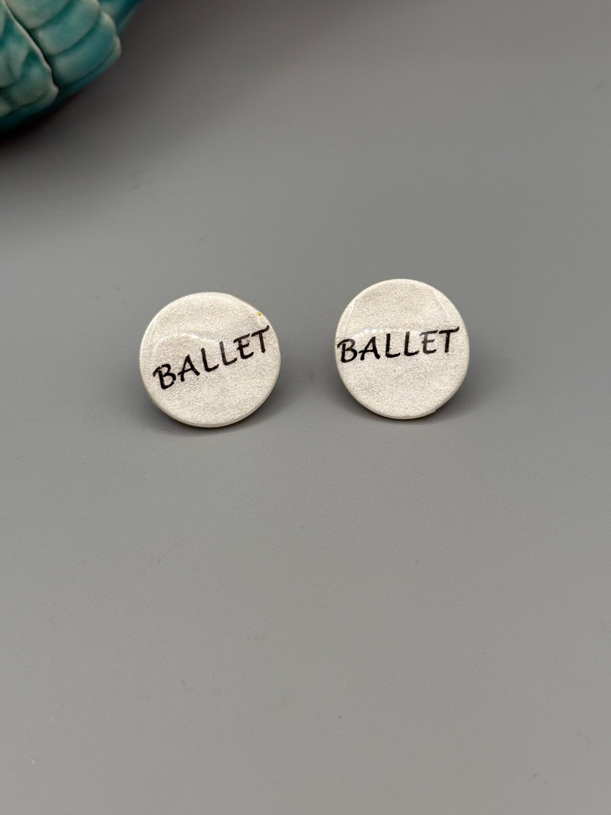Ivory Ballet Circle Stud Earrings - handcrafted polymer clay earrings by Lakeside Clay