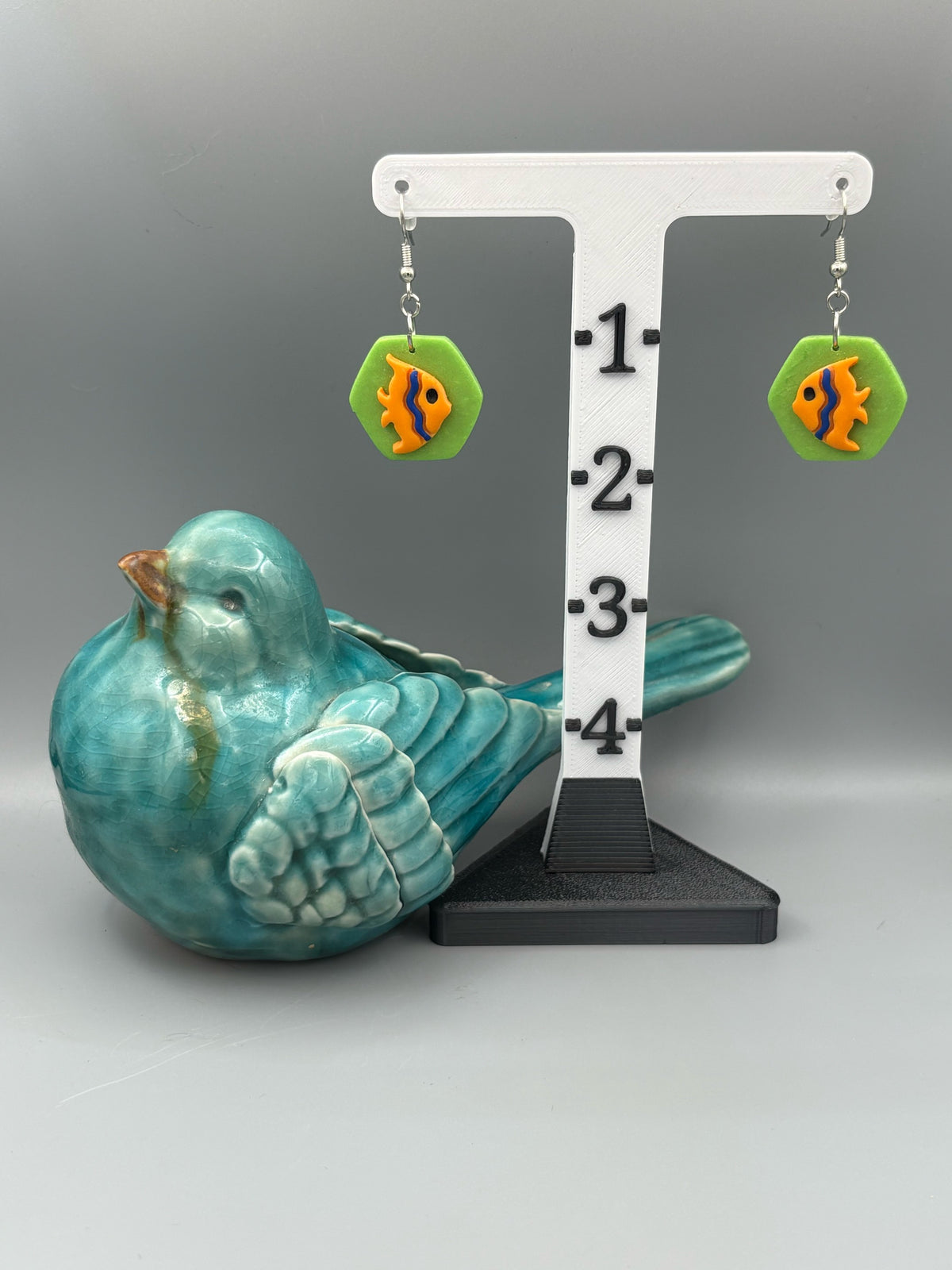 Orange Fish Dangle Earrings - handcrafted polymer clay earrings by Lakeside Clay