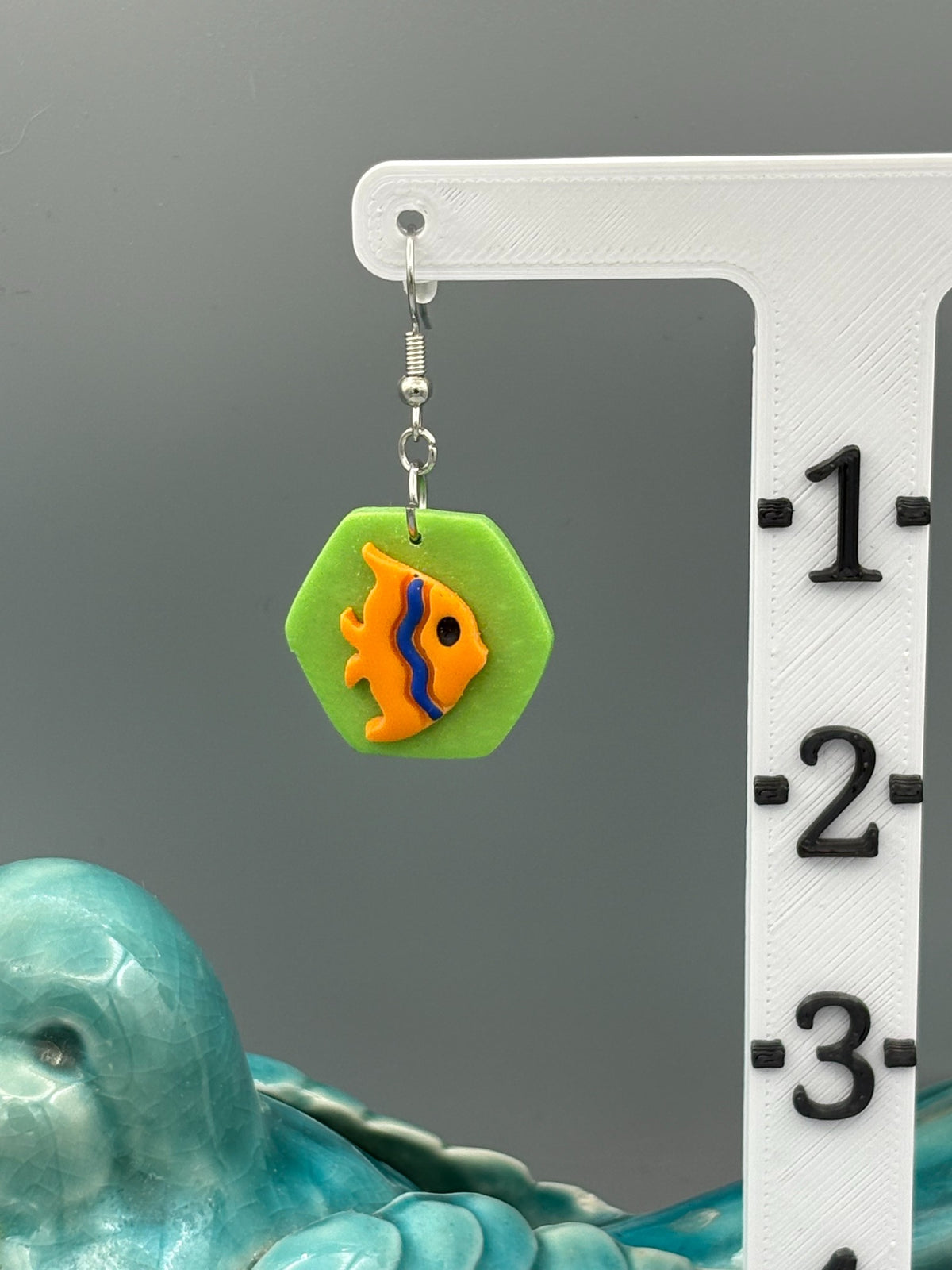 Orange Fish Dangle Earrings - handcrafted polymer clay earrings by Lakeside Clay