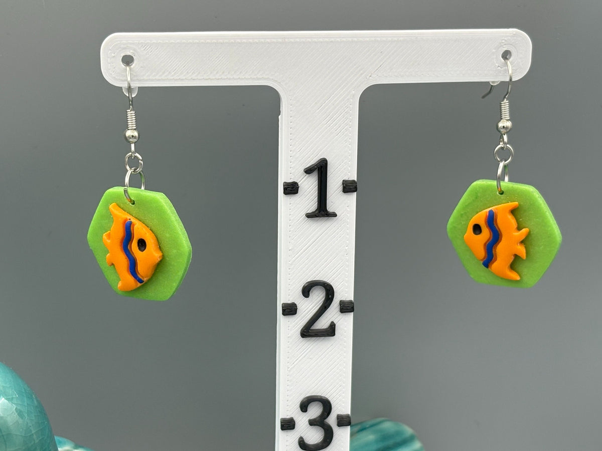 Orange Fish Dangle Earrings - handcrafted polymer clay earrings by Lakeside Clay