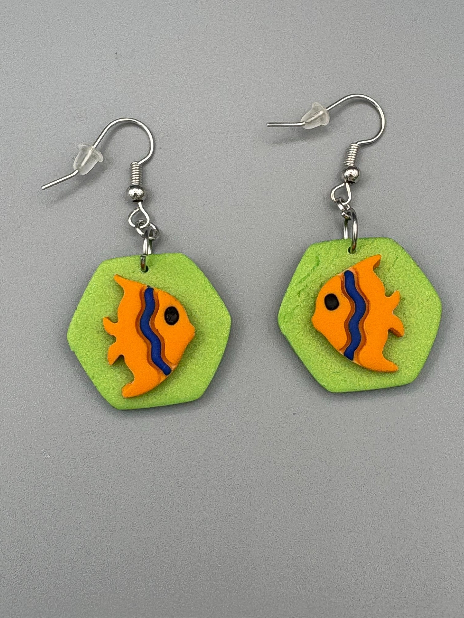 Orange Fish Dangle Earrings - handcrafted polymer clay earrings by Lakeside Clay