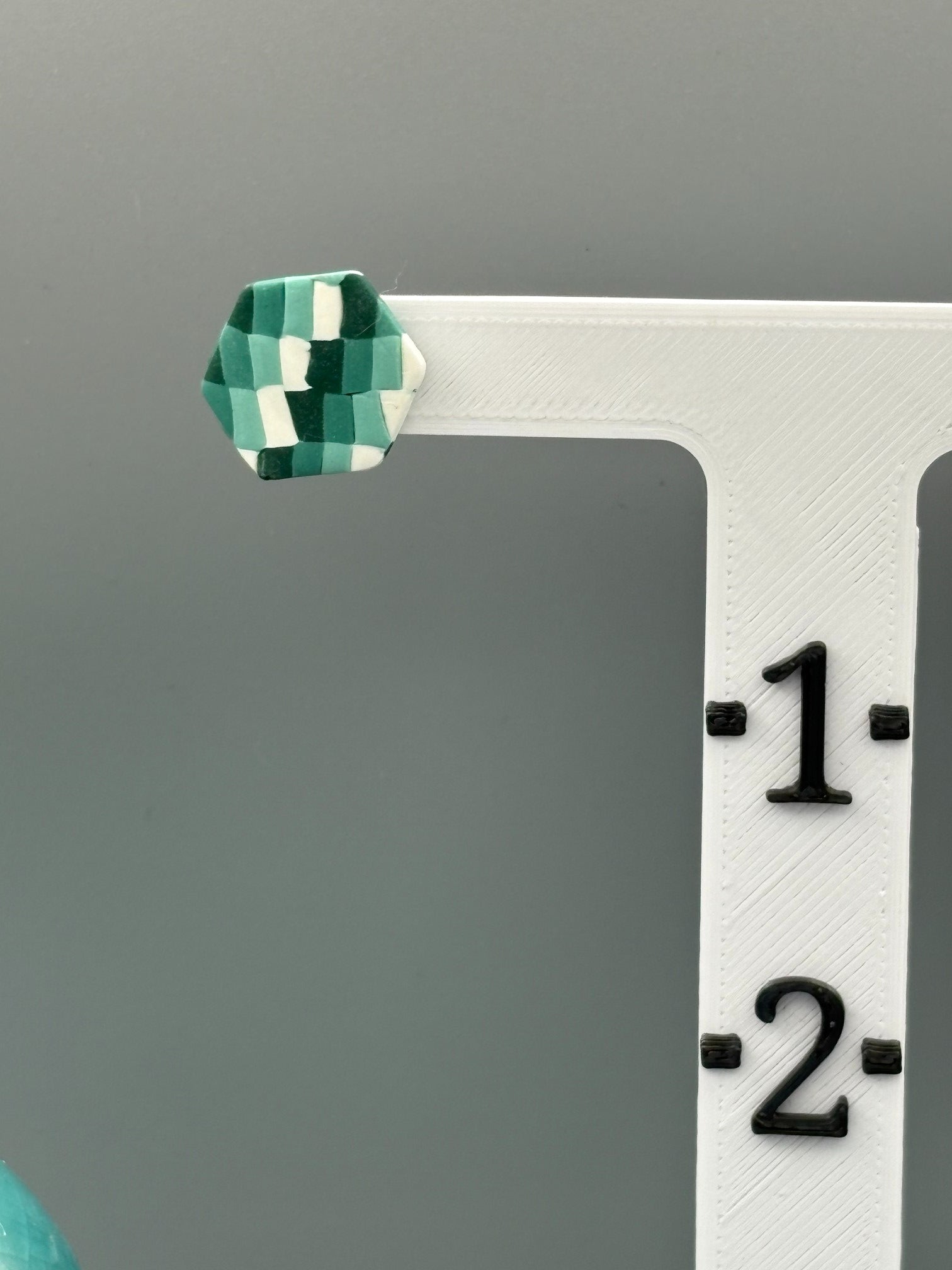 Green Checkered Hexagon Stud Earrings - handcrafted polymer clay earrings by Lakeside Clay