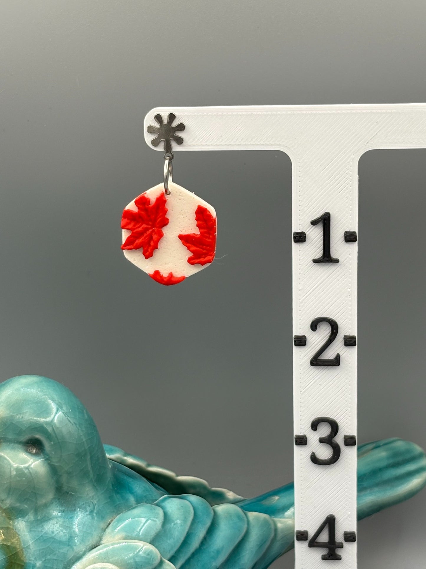 Maple Leaf Collage Hexagon Dangle Earrings - handcrafted polymer clay earrings by Lakeside Clay