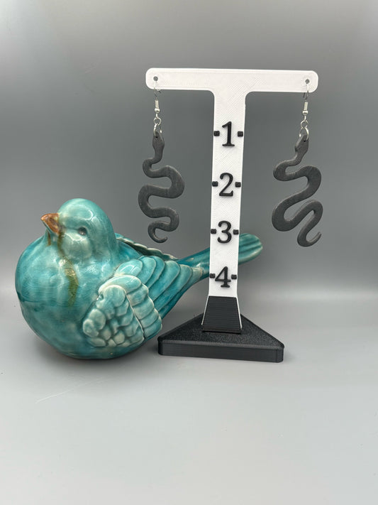 Graphite Snake Dangle Earrings - handcrafted polymer clay earrings by Lakeside Clay