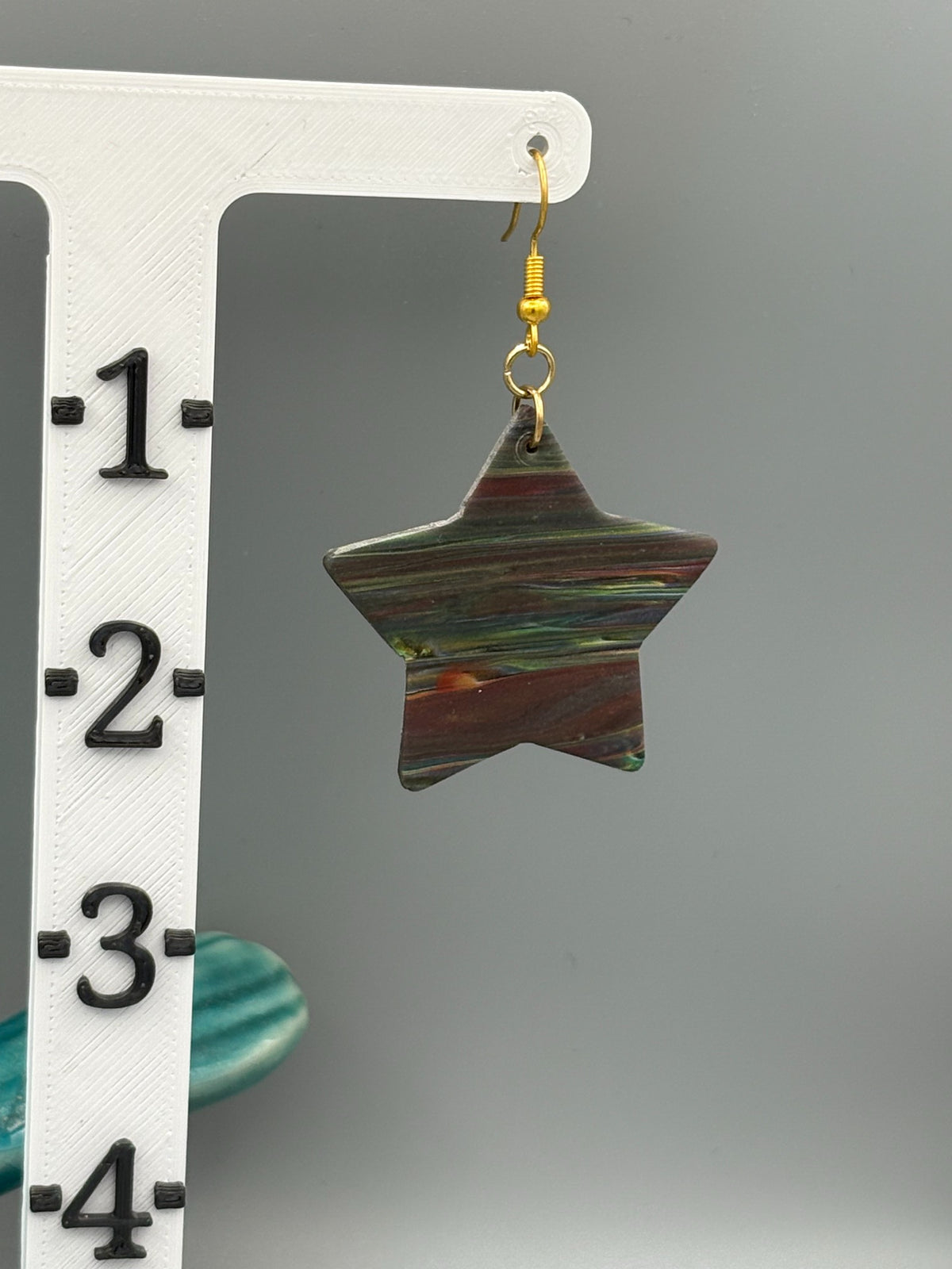 Kaleidoscope Star Dangle Earrings - handcrafted polymer clay earrings by Lakeside Clay