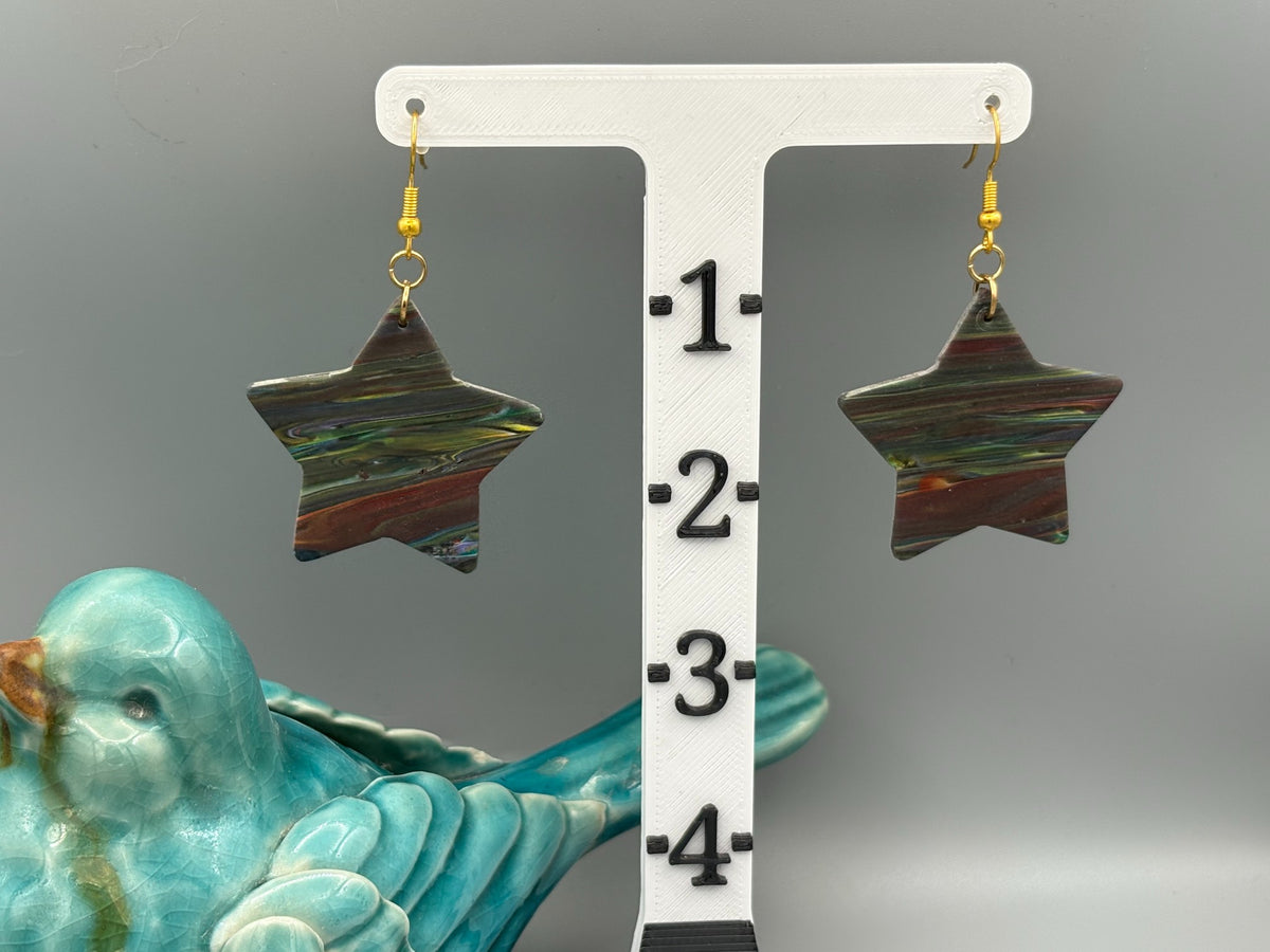 Kaleidoscope Star Dangle Earrings - handcrafted polymer clay earrings by Lakeside Clay