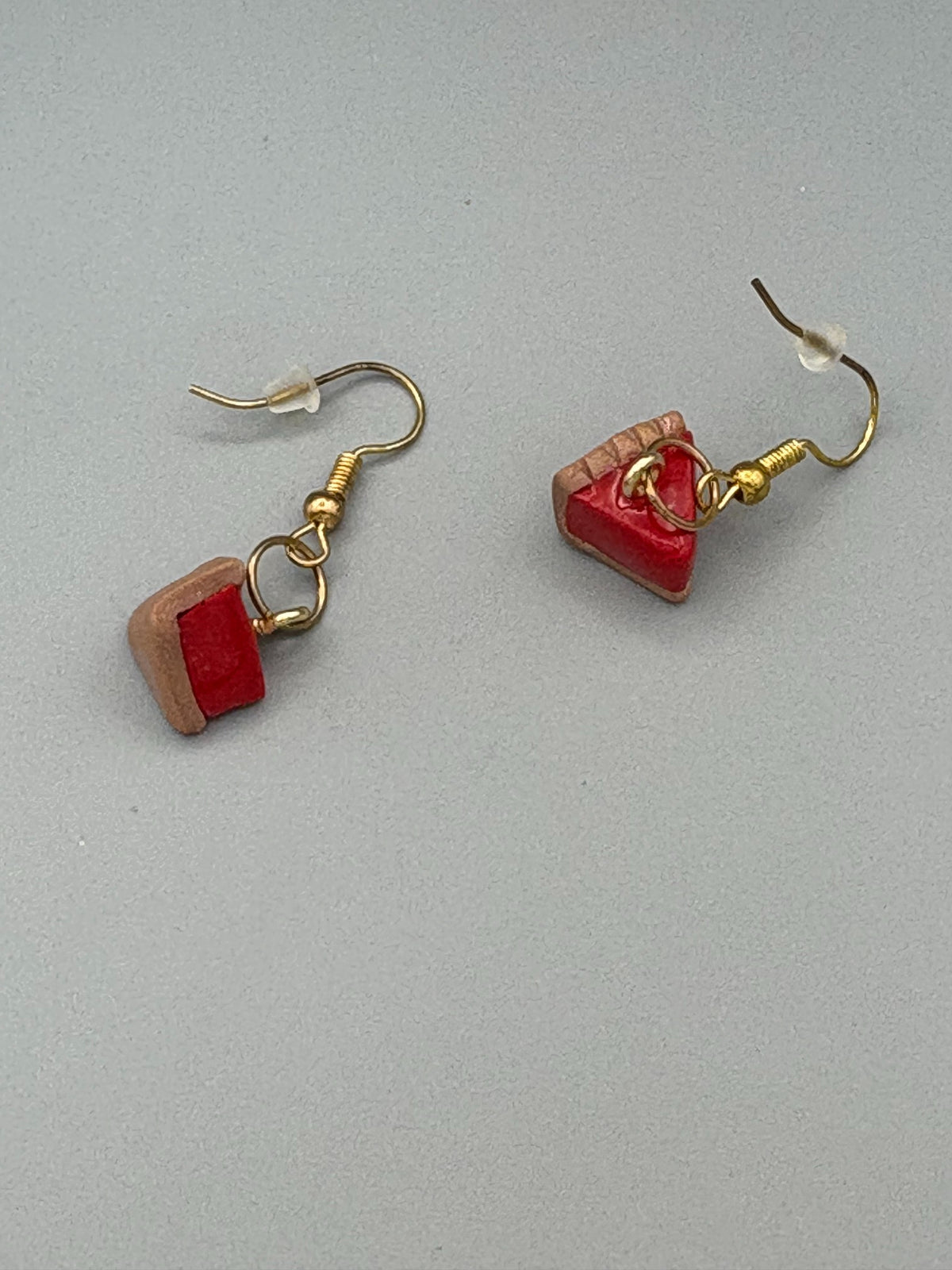 Cherry Pie Slice Dangle Earrings - handcrafted polymer clay earrings by Lakeside Clay