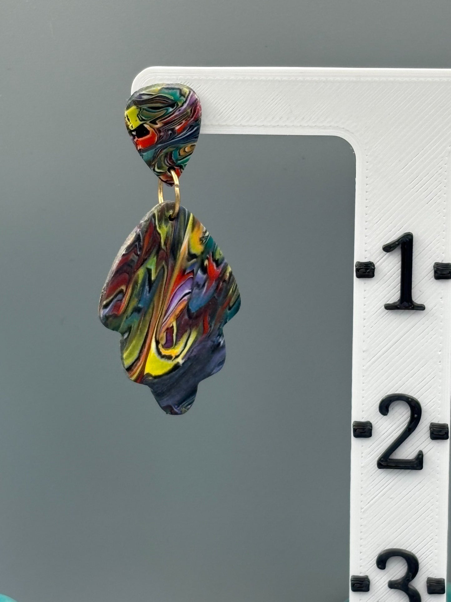 Kaleidoscope Leaf Dangle Earrings - handcrafted polymer clay earrings by Lakeside Clay