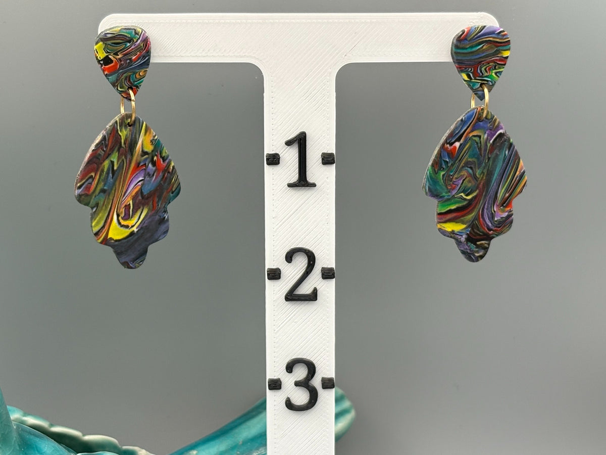 Kaleidoscope Leaf Dangle Earrings - handcrafted polymer clay earrings by Lakeside Clay