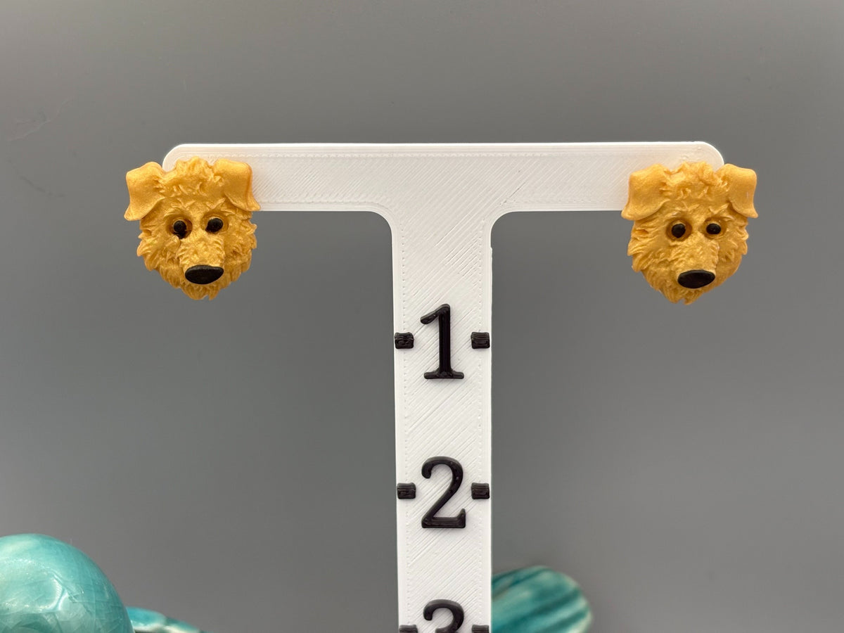 Gold Shepherd Dog Stud Earrings - handcrafted polymer clay earrings by Lakeside Clay