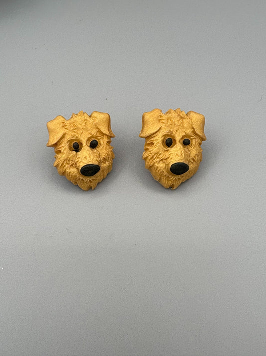 Gold Shepherd Dog Stud Earrings - handcrafted polymer clay earrings by Lakeside Clay