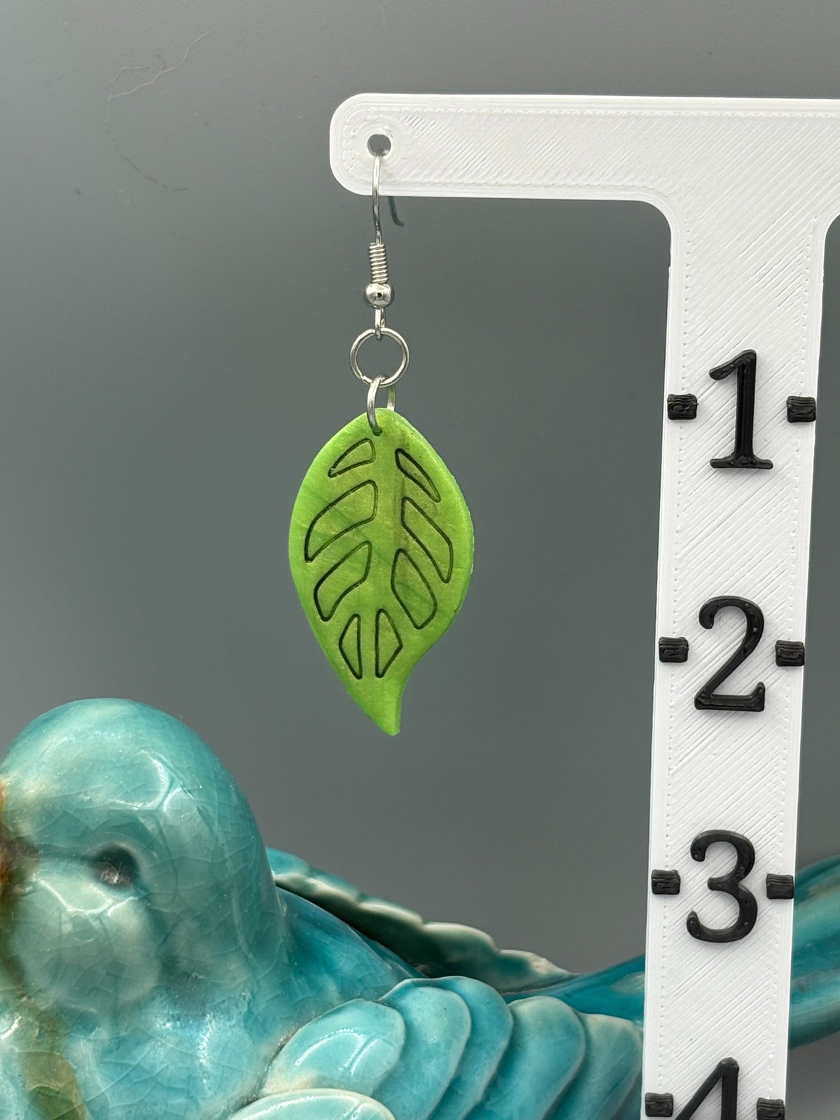Green Leaf Dangle Earrings - handcrafted polymer clay earrings by Lakeside Clay