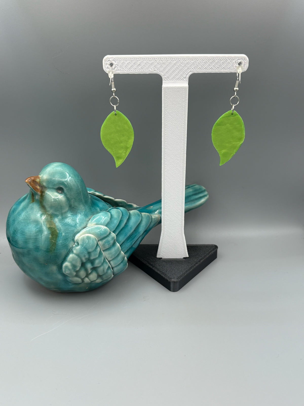 Green Leaf Dangle Earrings - handcrafted polymer clay earrings by Lakeside Clay