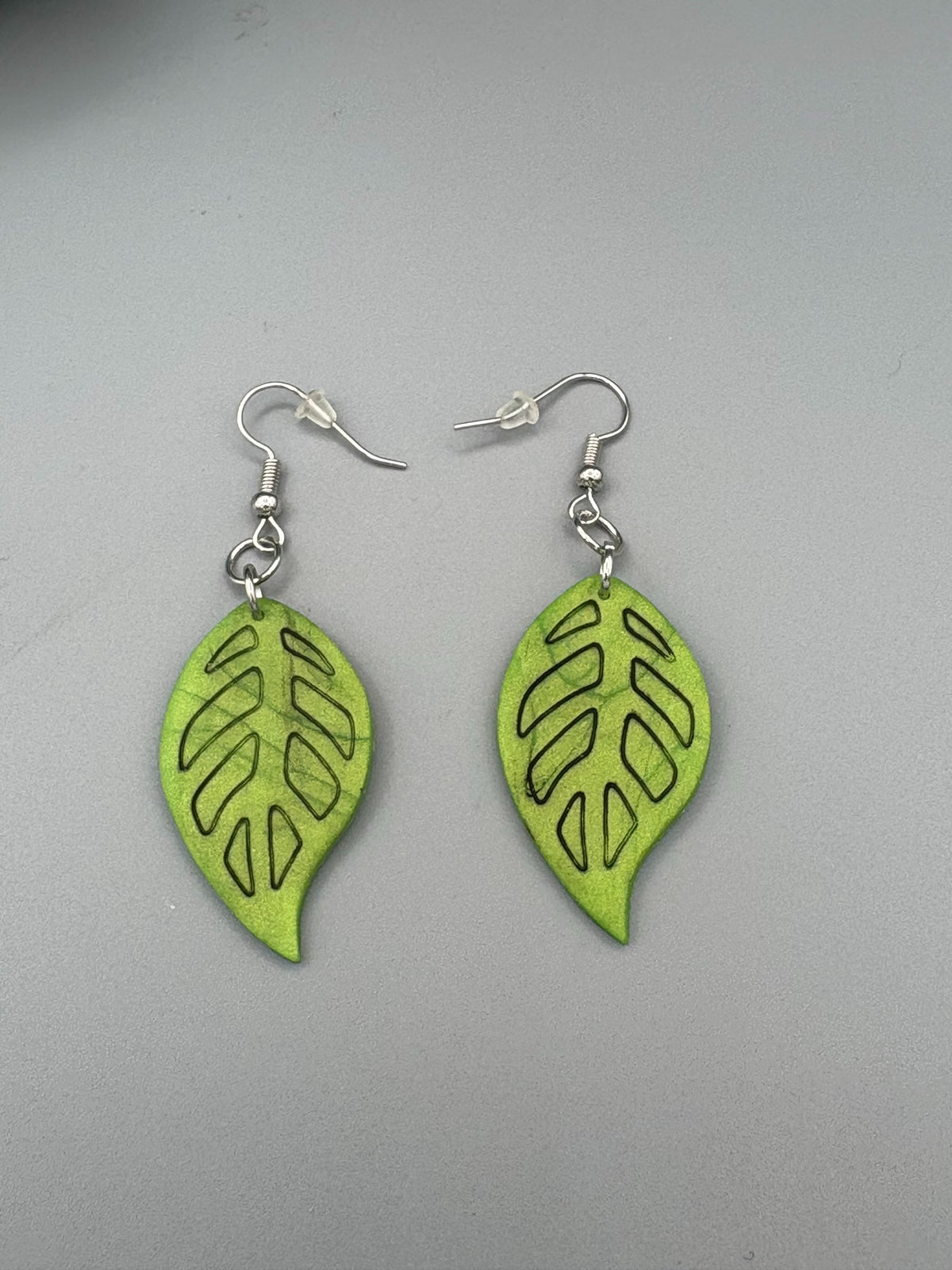 Green Leaf Dangle Earrings - handcrafted polymer clay earrings by Lakeside Clay