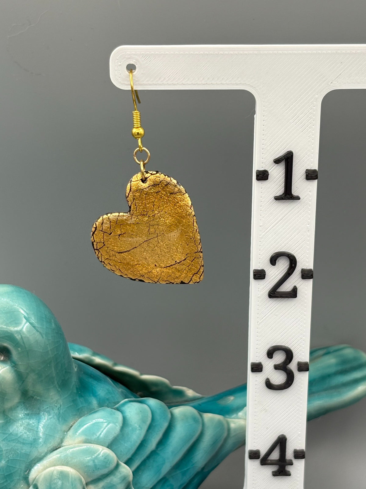 Golden Elegance Heart Dangle Earrings - handcrafted polymer clay earrings by Lakeside Clay