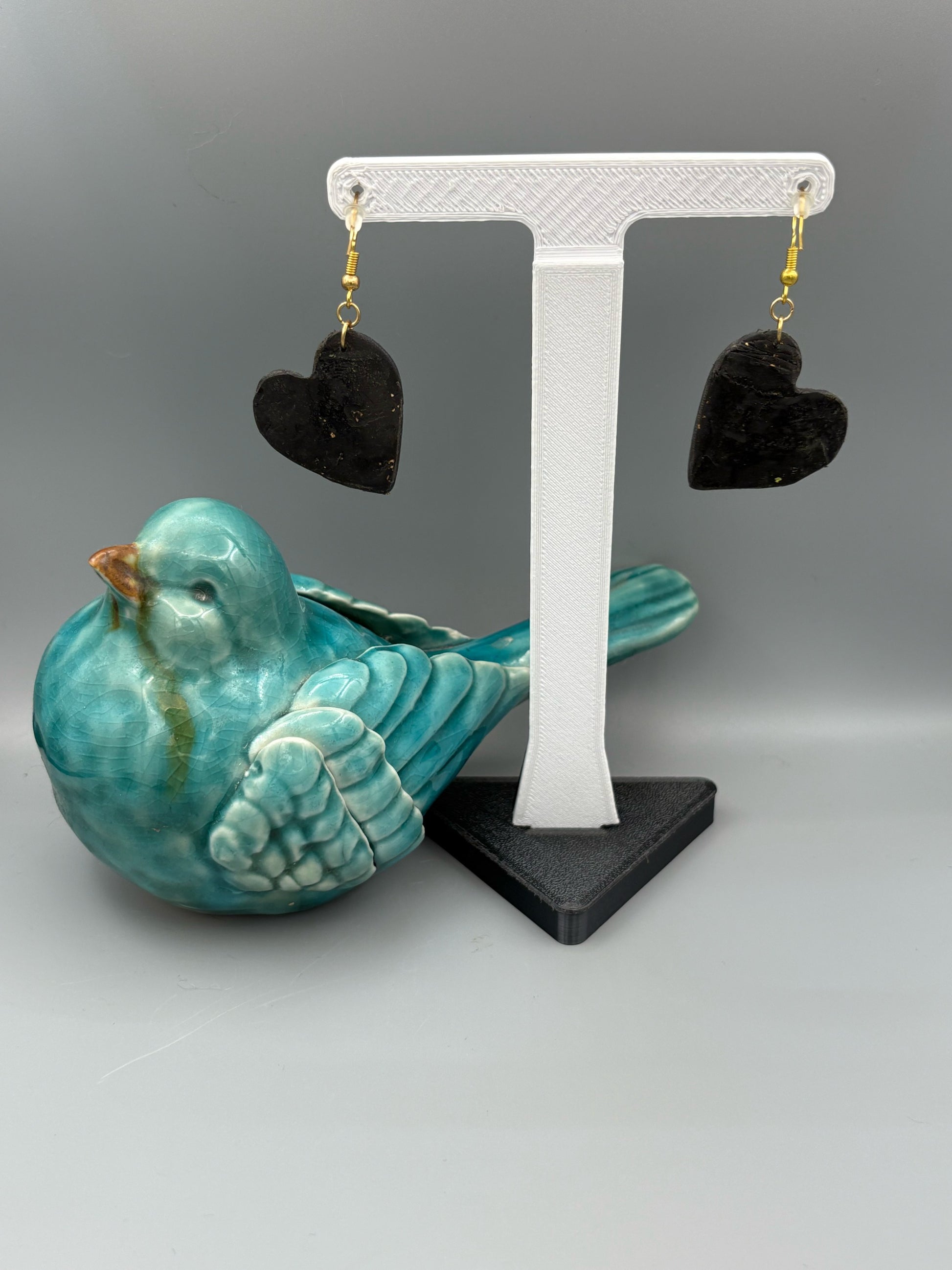 Golden Elegance Heart Dangle Earrings - handcrafted polymer clay earrings by Lakeside Clay