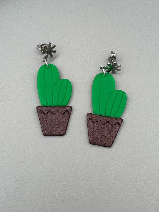 Cactus Dangle Earrings - handcrafted polymer clay earrings by Lakeside Clay