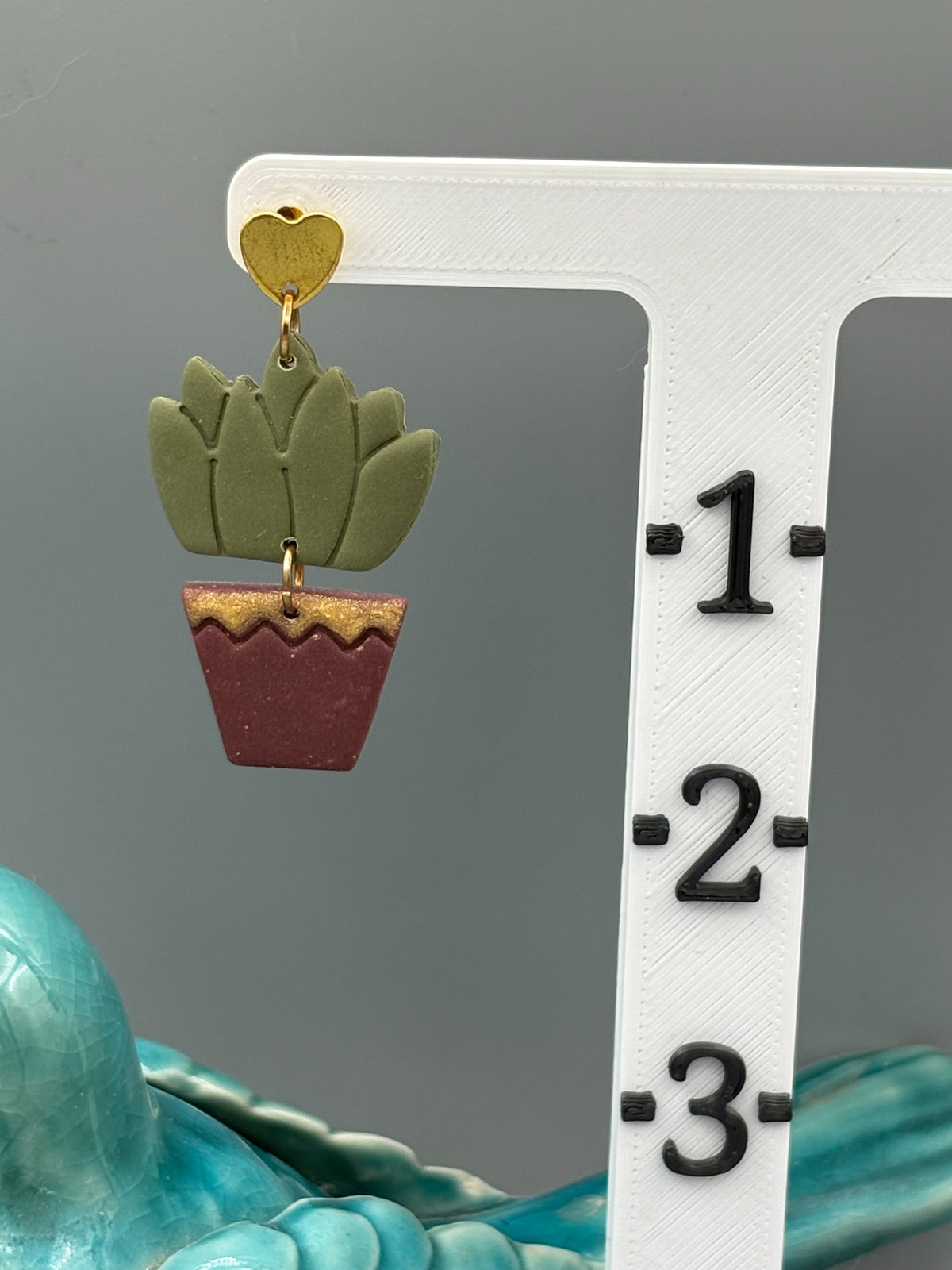 Cactus in Pot Dangle Earrings - handcrafted polymer clay earrings by Lakeside Clay