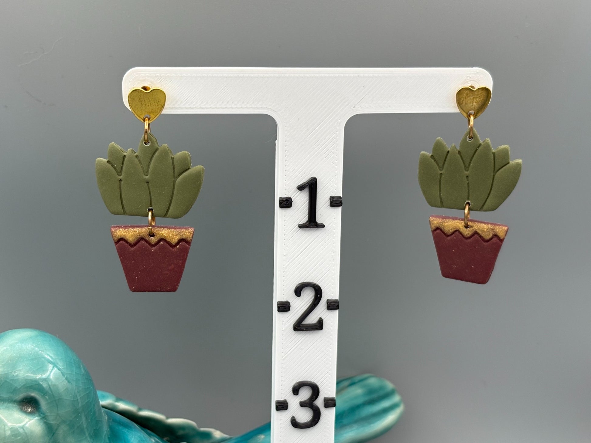 Cactus in Pot Dangle Earrings - handcrafted polymer clay earrings by Lakeside Clay