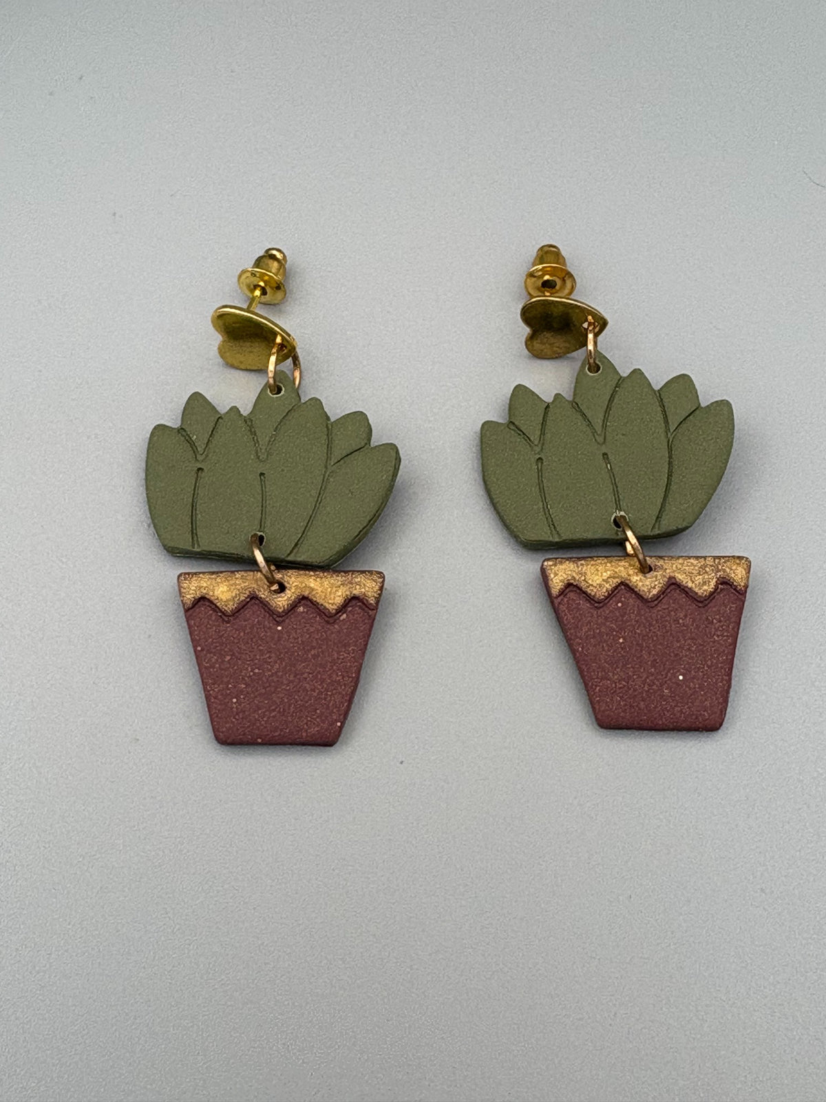 Cactus in Pot Dangle Earrings - handcrafted polymer clay earrings by Lakeside Clay