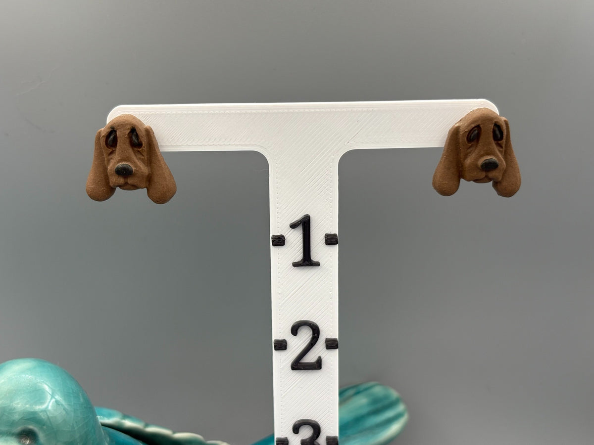 Brown Hound Dog Stud Earrings - handcrafted polymer clay earrings by Lakeside Clay