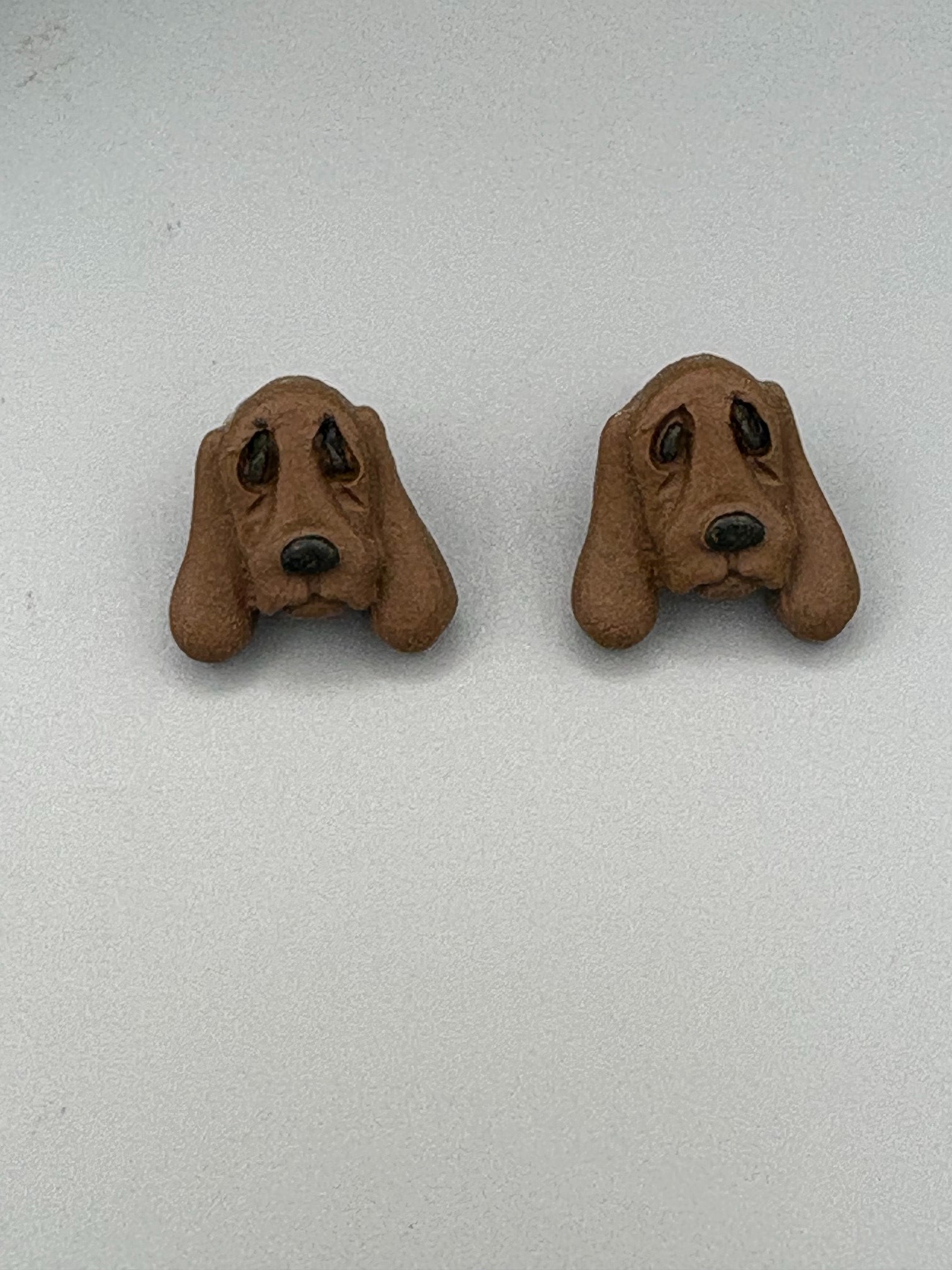 Brown Hound Dog Stud Earrings - handcrafted polymer clay earrings by Lakeside Clay