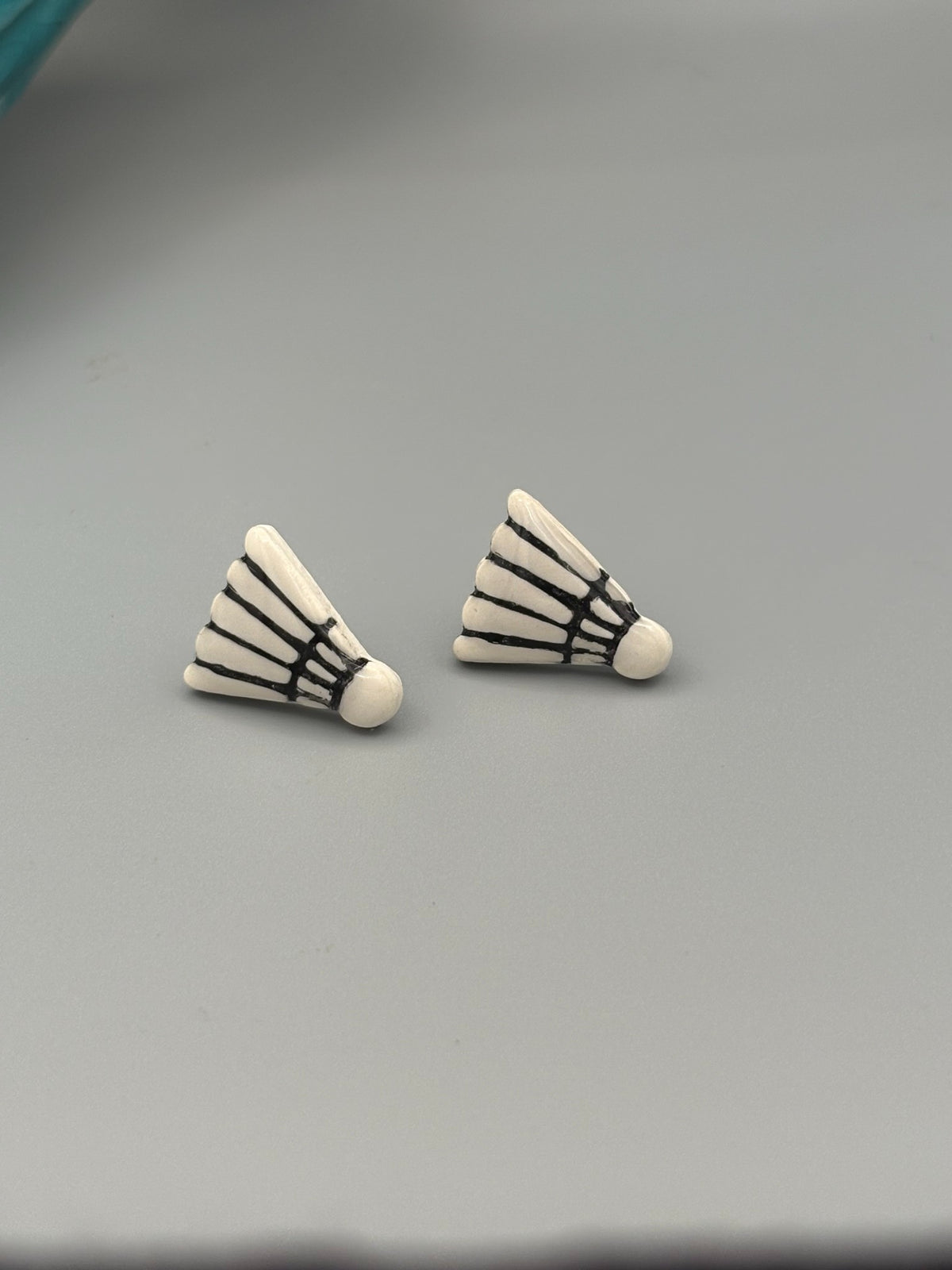 Badminton Shuttlecock Stud Earrings - handcrafted polymer clay earrings by Lakeside Clay