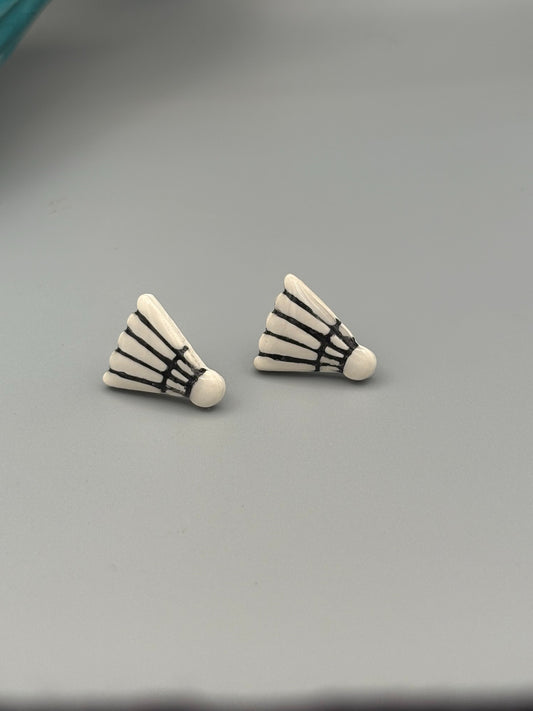 Badminton Shuttlecock Stud Earrings - handcrafted polymer clay earrings by Lakeside Clay