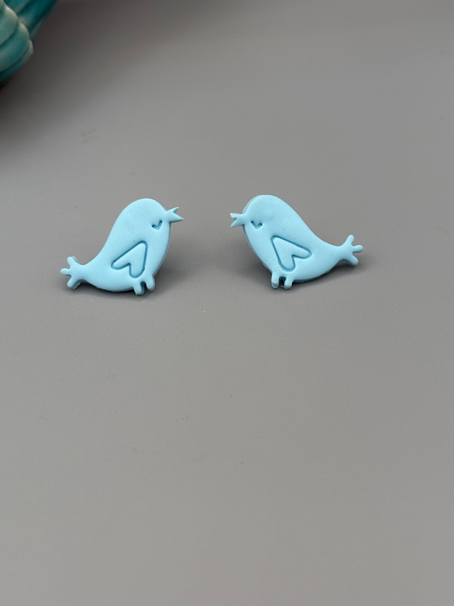 Baby Blue Love Bird Stud Earrings - handcrafted polymer clay earrings by Lakeside Clay