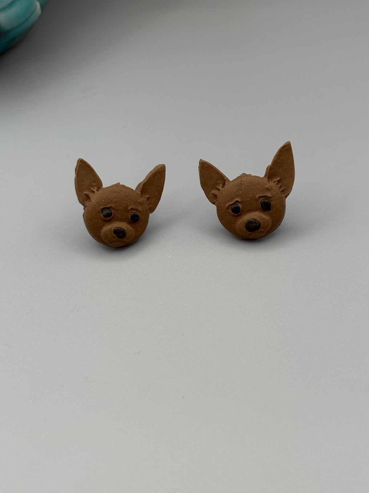 Brown Chihuahua Stud Earrings - handcrafted polymer clay earrings by Lakeside Clay