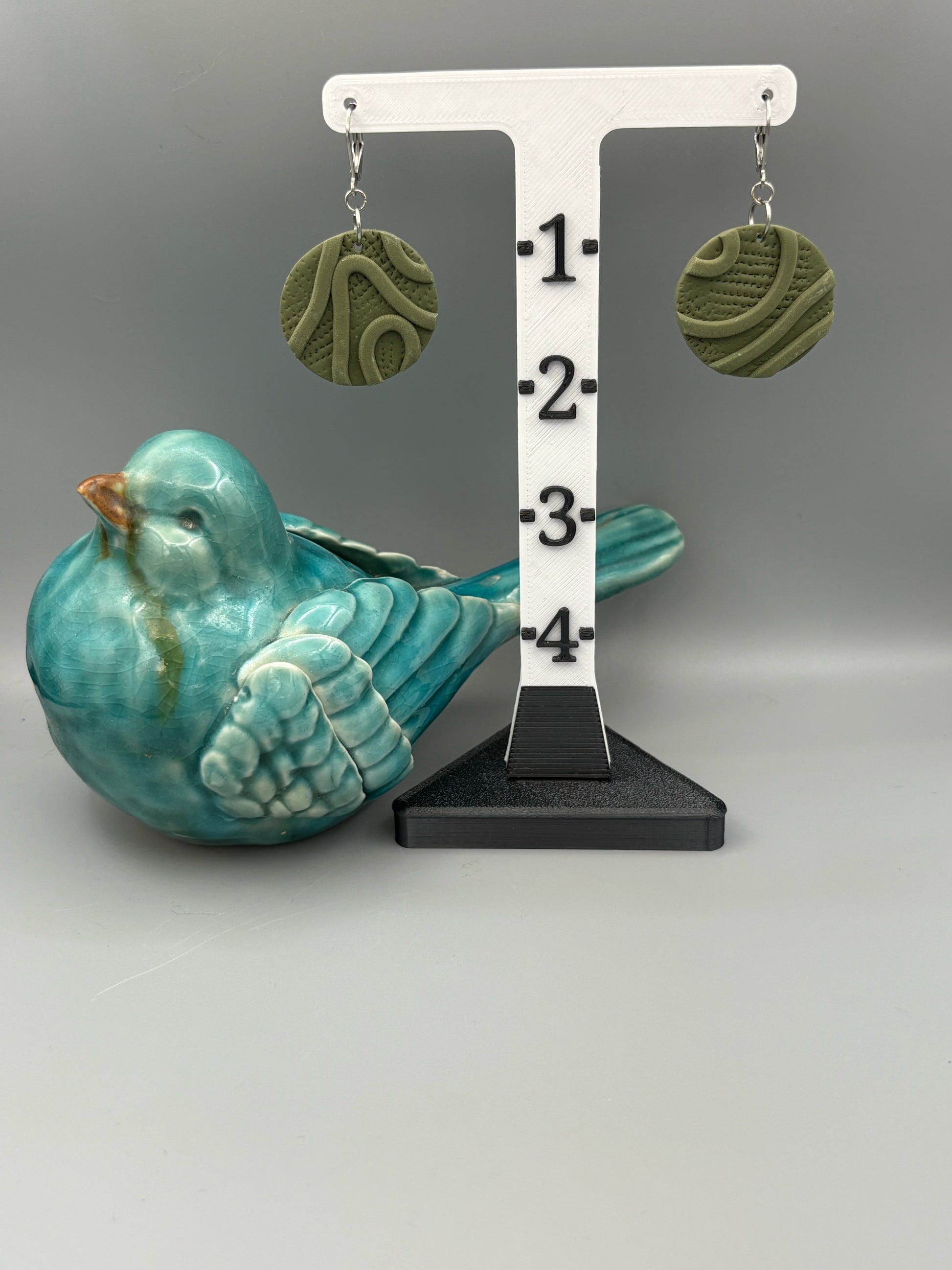 Army Green Texture Circle Dangle Earrings - handcrafted polymer clay earrings by Lakeside Clay