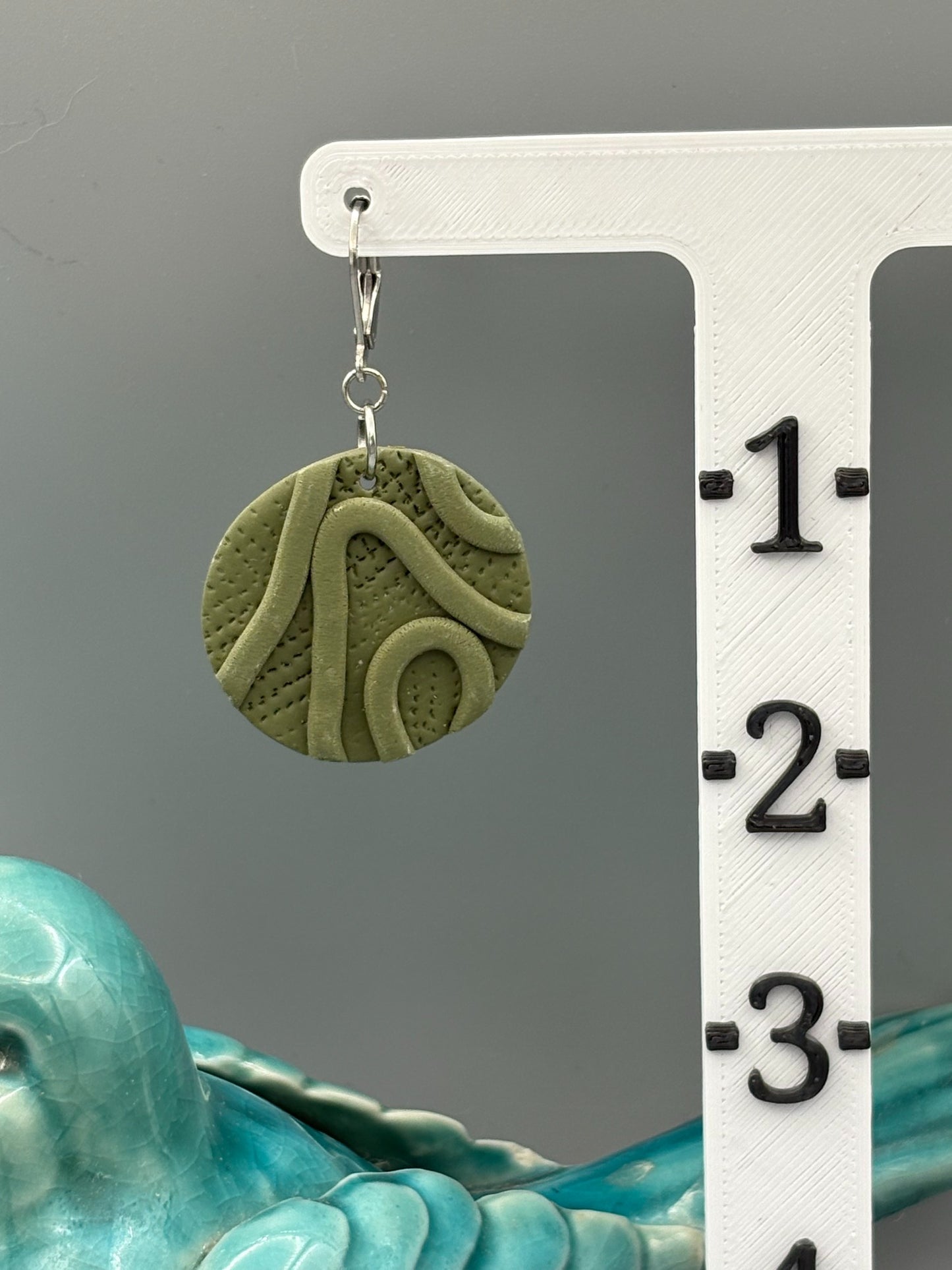 Army Green Texture Circle Dangle Earrings - handcrafted polymer clay earrings by Lakeside Clay