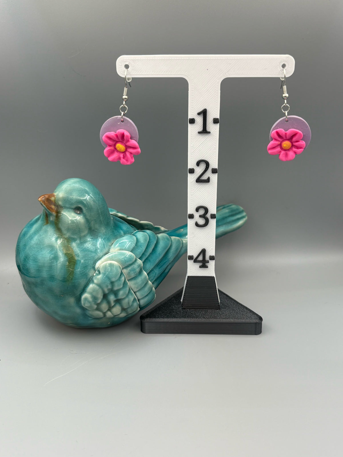 Pink Flowers Dangle Earrings - handcrafted polymer clay earrings by Lakeside Clay