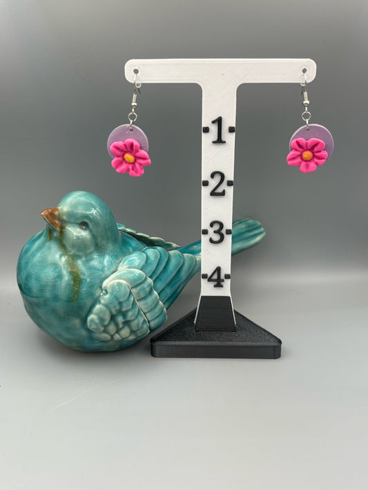 Pink Flowers Dangle Earrings - handcrafted polymer clay earrings by Lakeside Clay