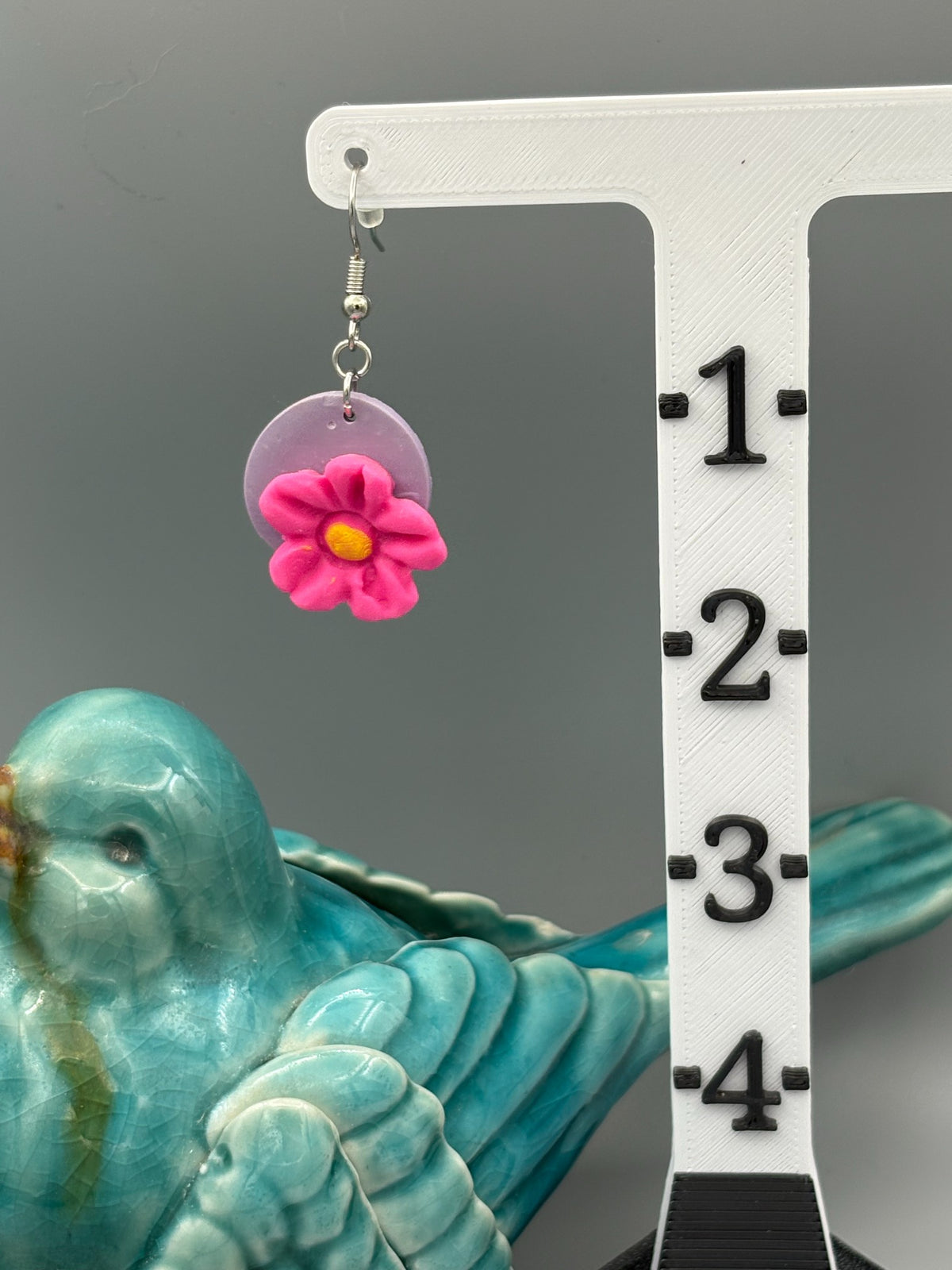 Pink Flowers Dangle Earrings - handcrafted polymer clay earrings by Lakeside Clay
