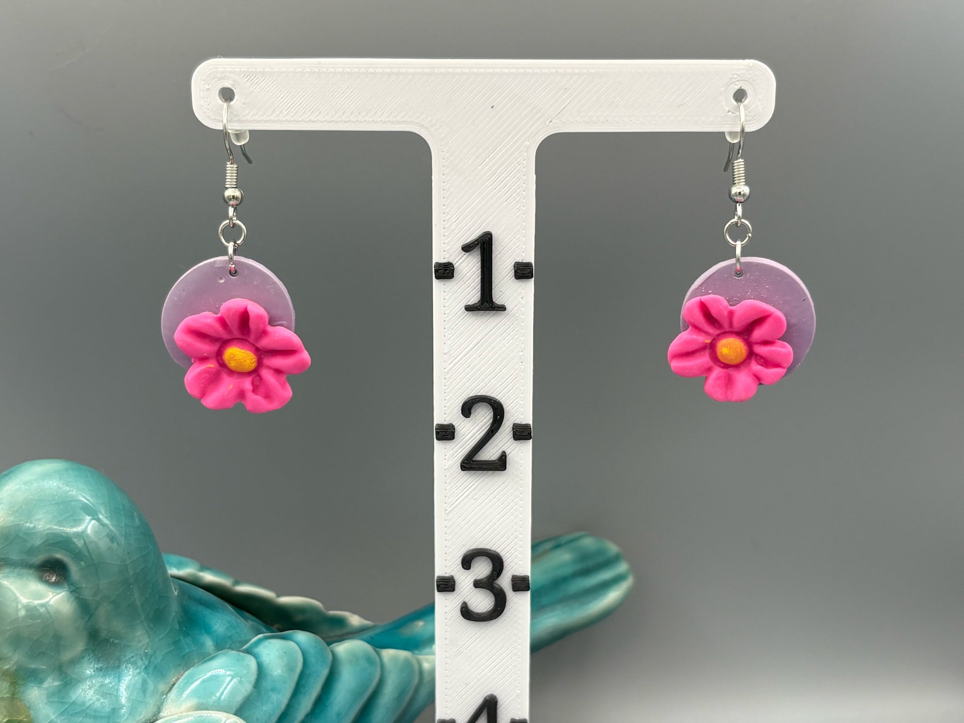 Pink Flowers Dangle Earrings - handcrafted polymer clay earrings by Lakeside Clay