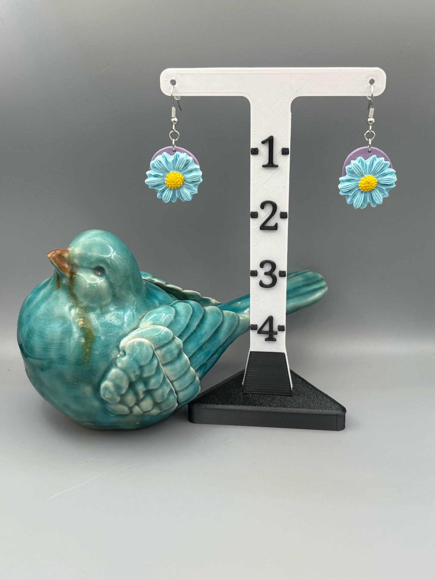 Blue Flowers Dangle Earrings - handcrafted polymer clay earrings by Lakeside Clay