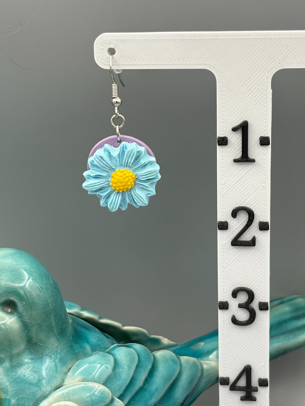 Blue Flowers Dangle Earrings - handcrafted polymer clay earrings by Lakeside Clay