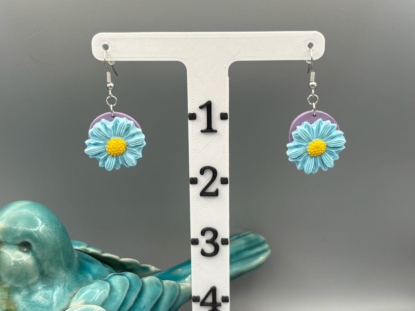 Blue Flowers Dangle Earrings - handcrafted polymer clay earrings by Lakeside Clay