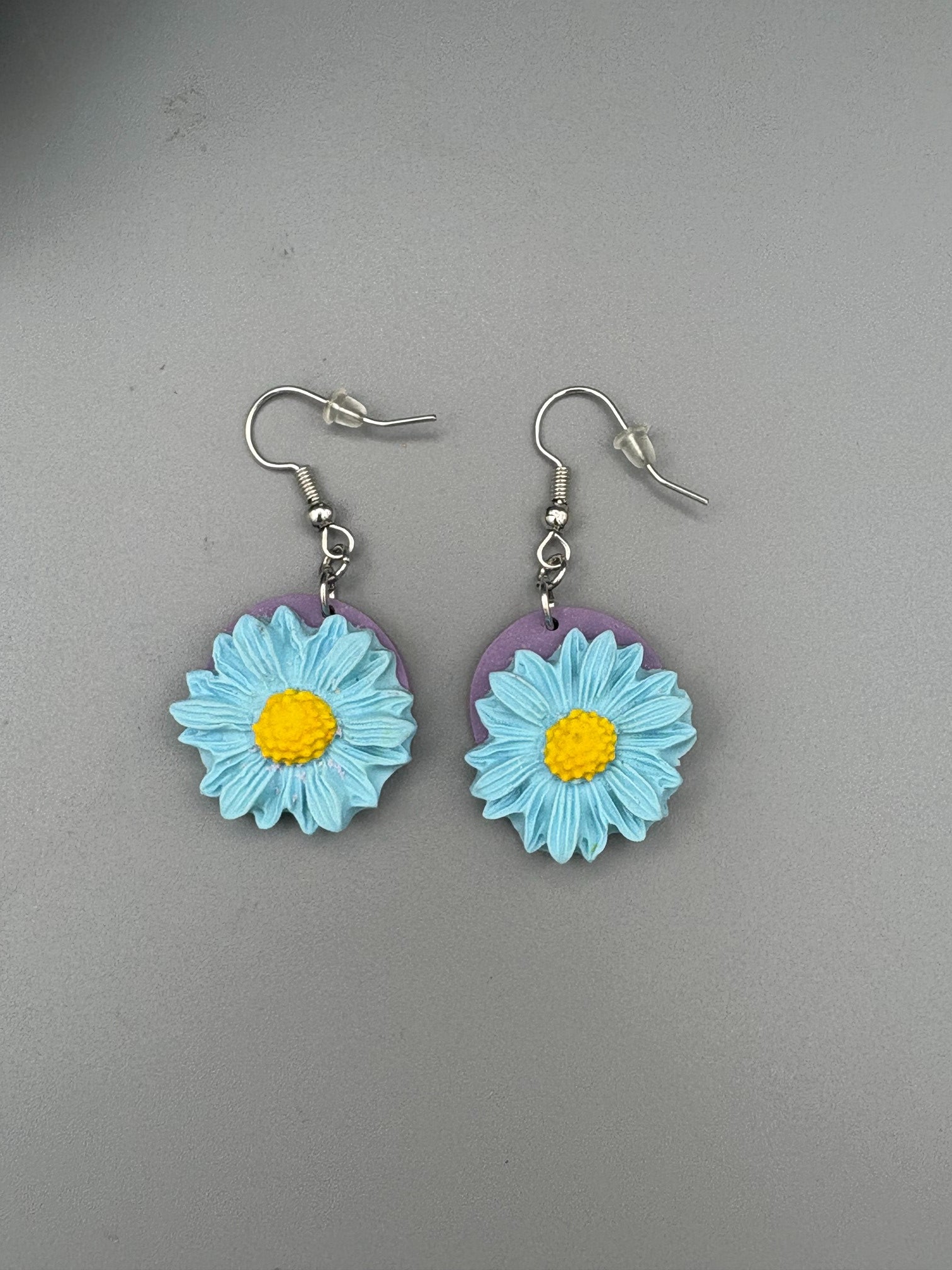 Blue Flowers Dangle Earrings - handcrafted polymer clay earrings by Lakeside Clay