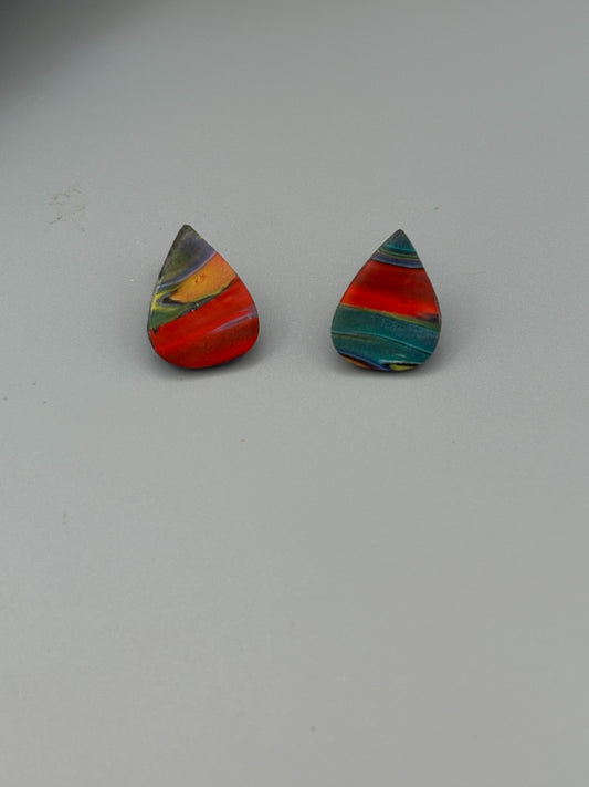 Kaleidoscope Drop Stud Earrings - handcrafted polymer clay earrings by Lakeside Clay