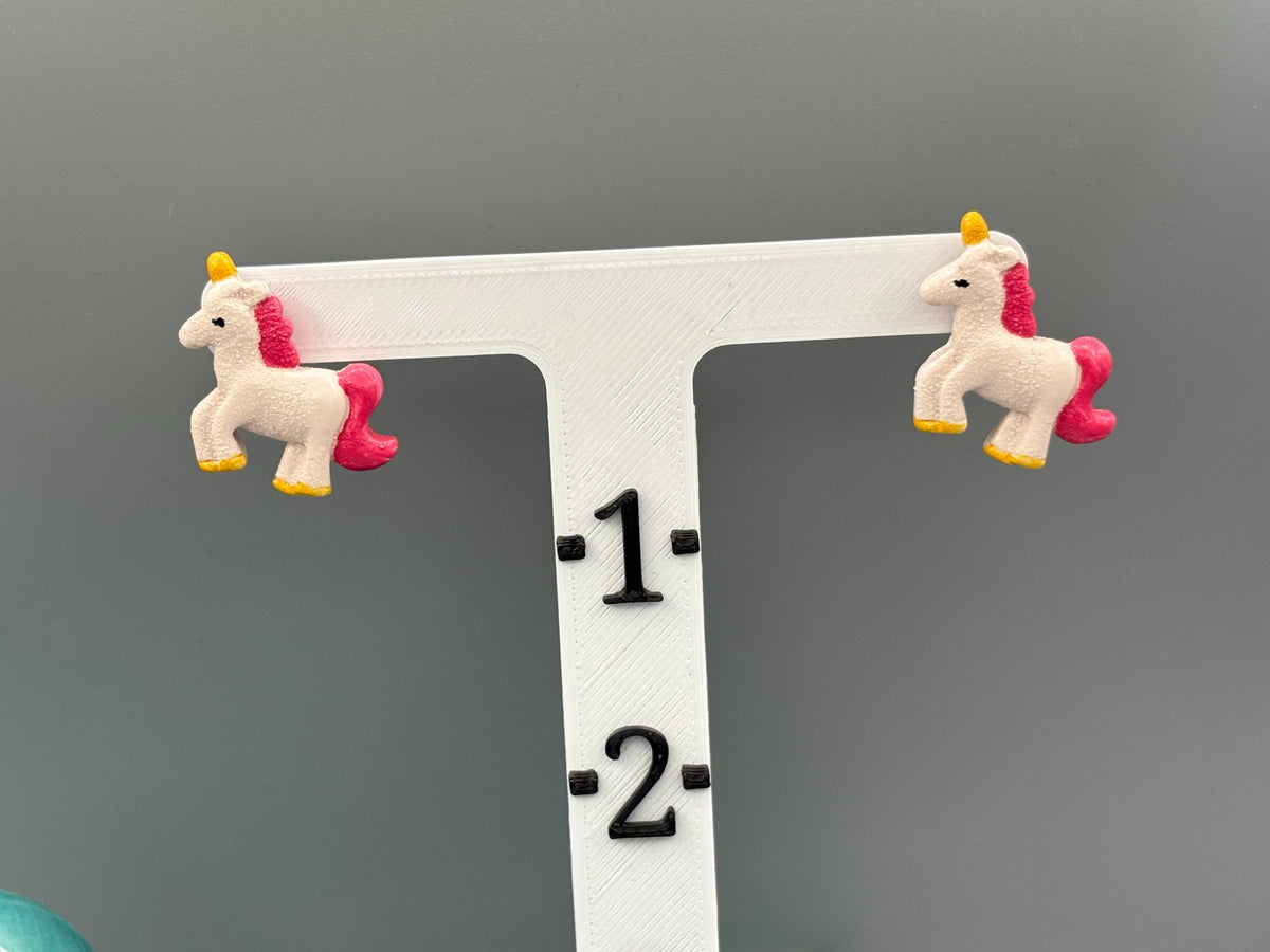 White & Pink Unicorn Stud Earrings - handcrafted polymer clay earrings by Lakeside Clay