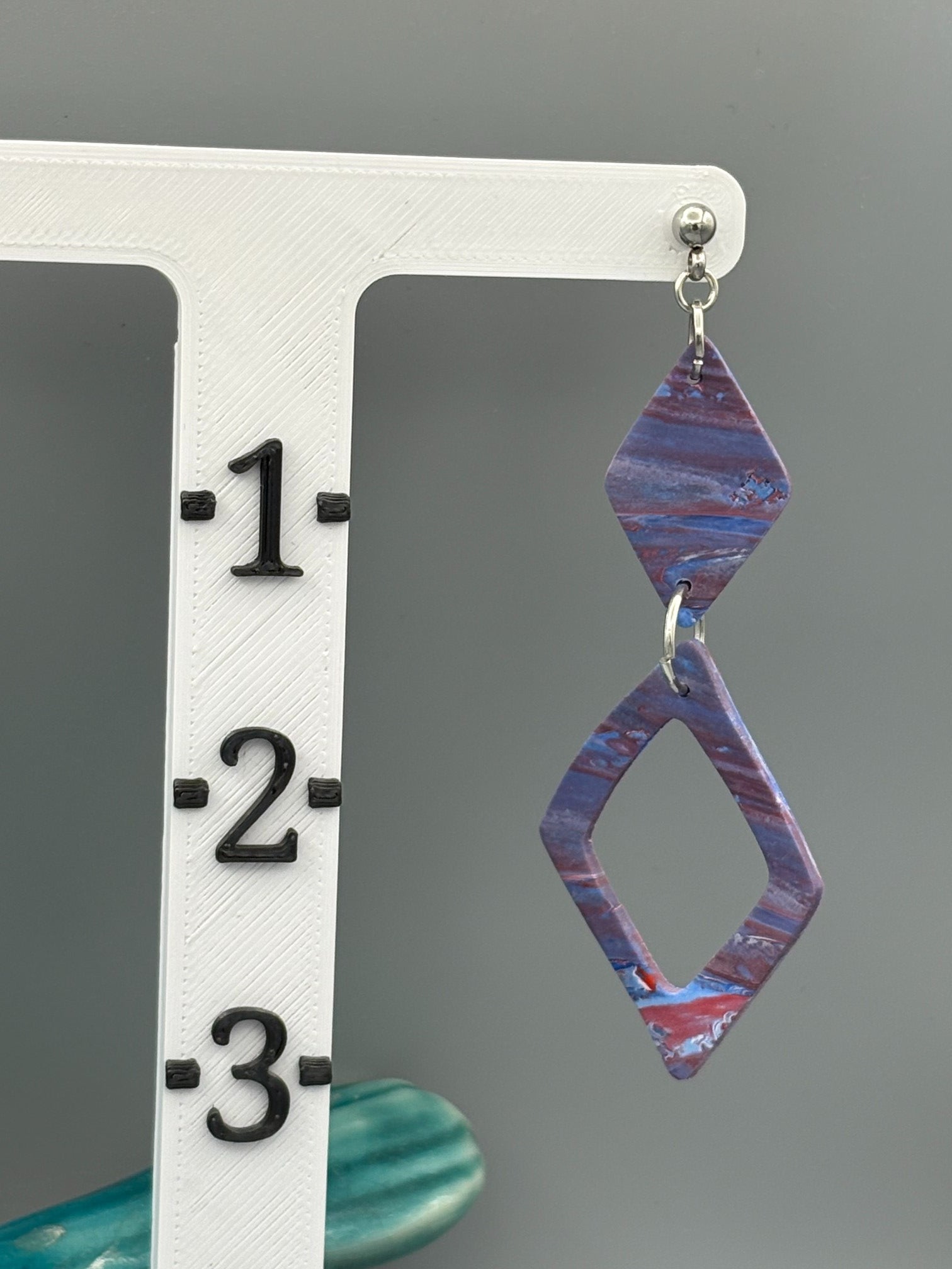 Red & Blue Double Diamond Dangle earrings - handcrafted polymer clay earrings by Lakeside Clay