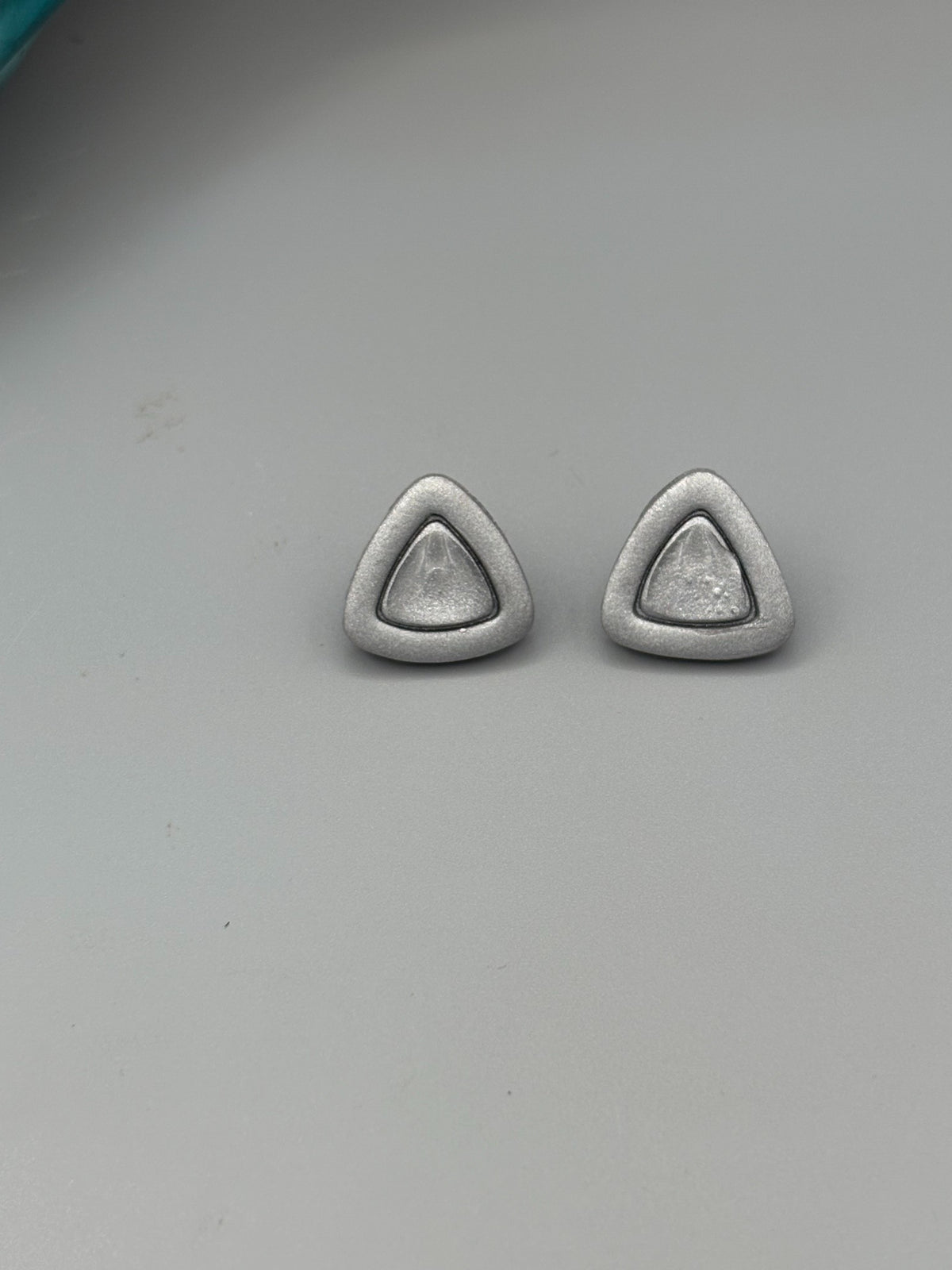 Silver Triangle Stud Earrings - handcrafted polymer clay earrings by Lakeside Clay