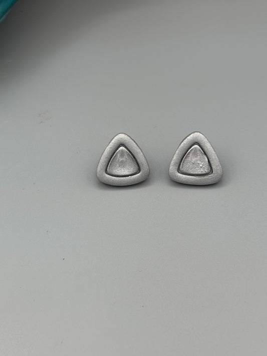 Silver Triangle Stud Earrings - handcrafted polymer clay earrings by Lakeside Clay