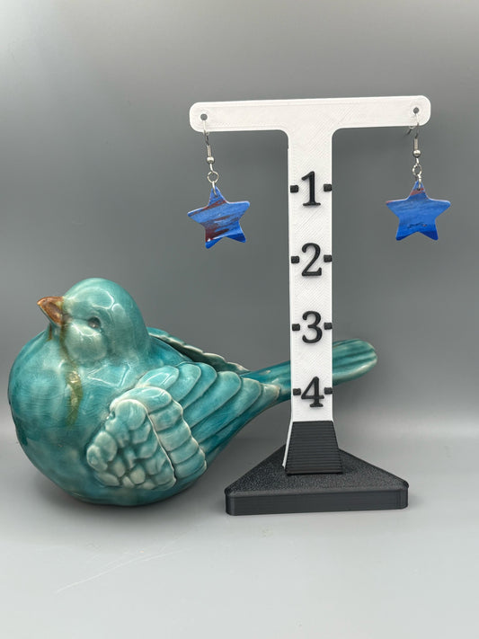 Red & Blue Star Dangle Earrings - handcrafted polymer clay earrings by Lakeside Clay